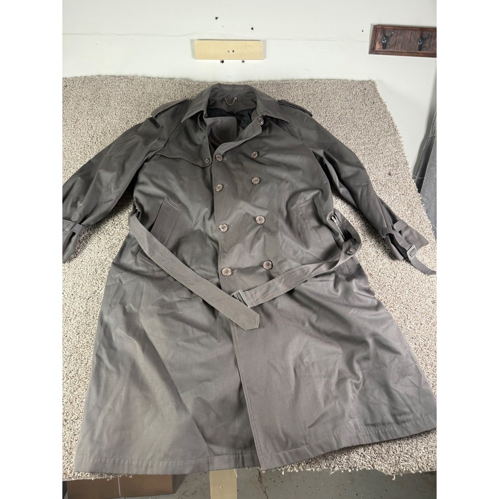 Wm H Leishman Tip‎ Top Mens Trench Coat Gray Double Breasted Belted 44 Reg Liner